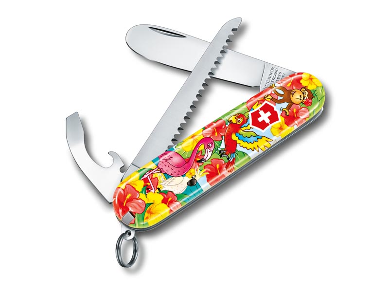 Couteau pliant multifonctions my first Victorinox + scie - Manche 84 mm motif perroquet